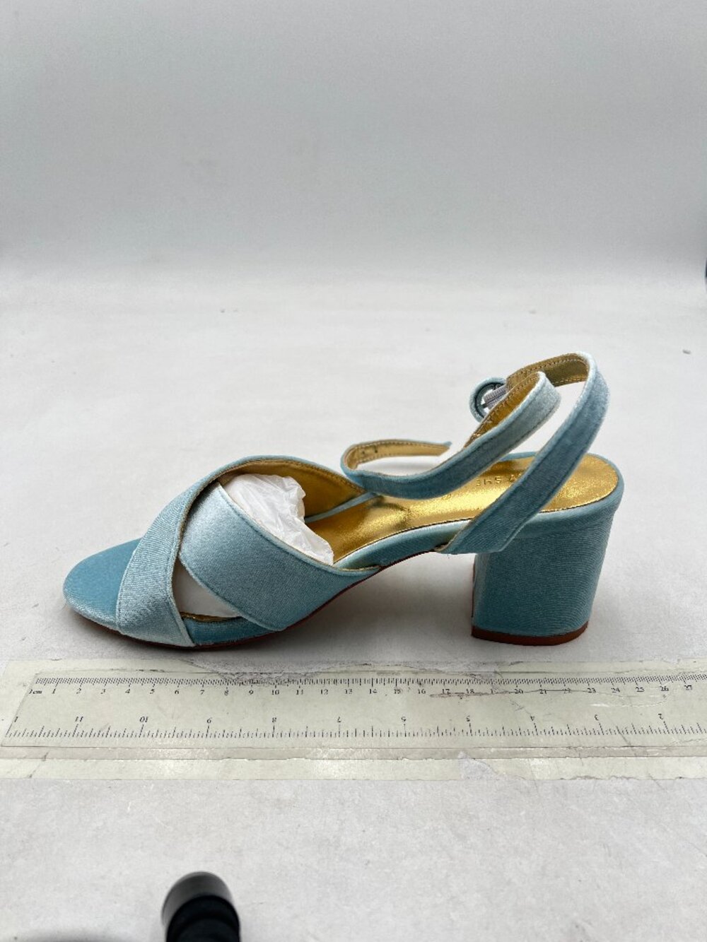 FSJ Blue Peep Toe Chunky High Heels Sandals Ankle Strap Velvet Summer Dress Shoe
